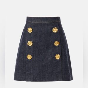 Adam Lippes Denim Floral Button Skirt